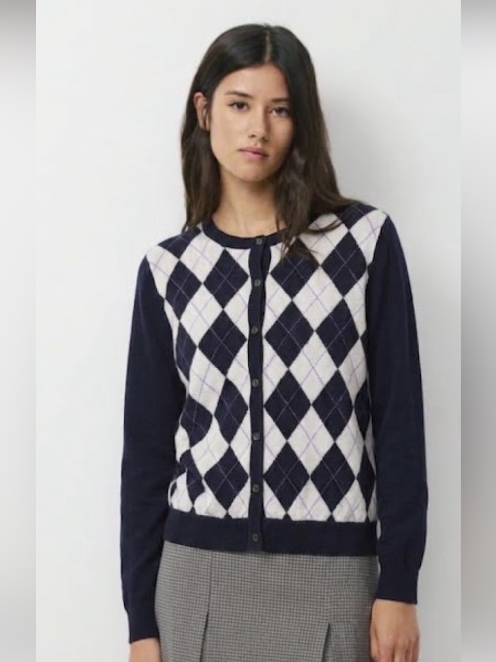 Brooks Brothers 346 M Navy merino wool Argyle Button-Up Cardigan sweater